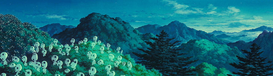 Kodama Forest Spirits in a Misty Mountain Landscape from Princess Mononoke HD wallpaper