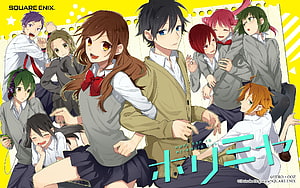 Horimiya Anime Group Wallpaper Featuring Miyamura and Hori in School Uniforms HD wallpaper