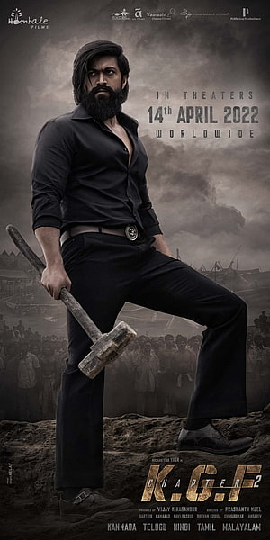 KGF Chapter 2 Movie Poster Featuring Rocky Bhai in Black Attire Holding a Sledgehammer HD phone wallpaper