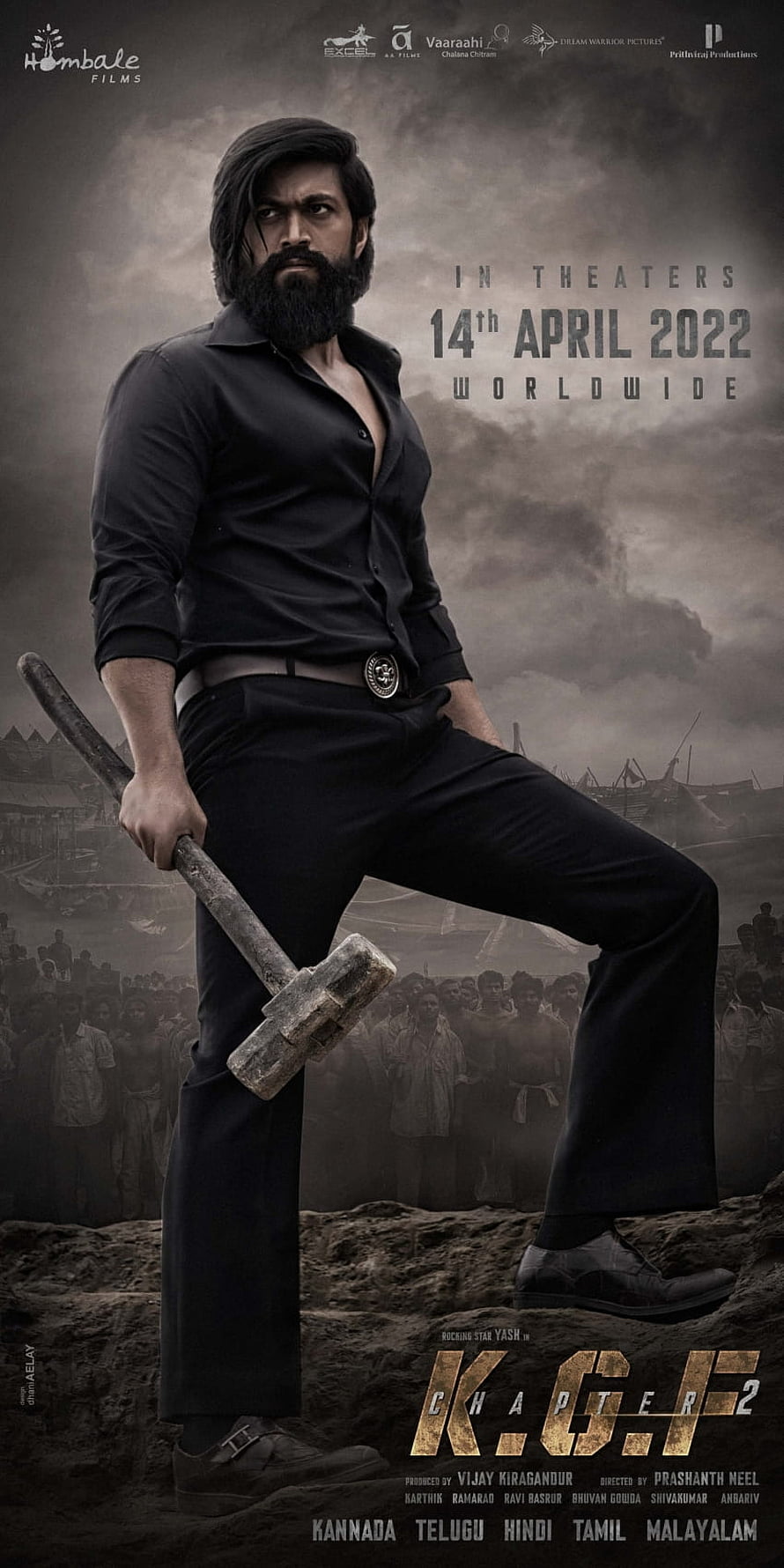 KGF Chapter 2 Movie Poster Featuring Rocky Bhai in Black Attire Holding a Sledgehammer HD phone wallpaper