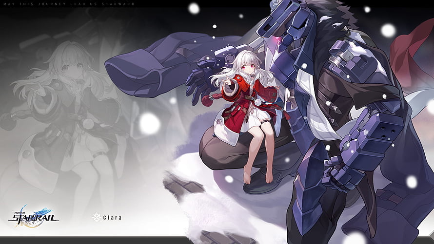 Clara and Serval in Snowy Scene from Honkai Star Rail Anime Illustration HD wallpaper