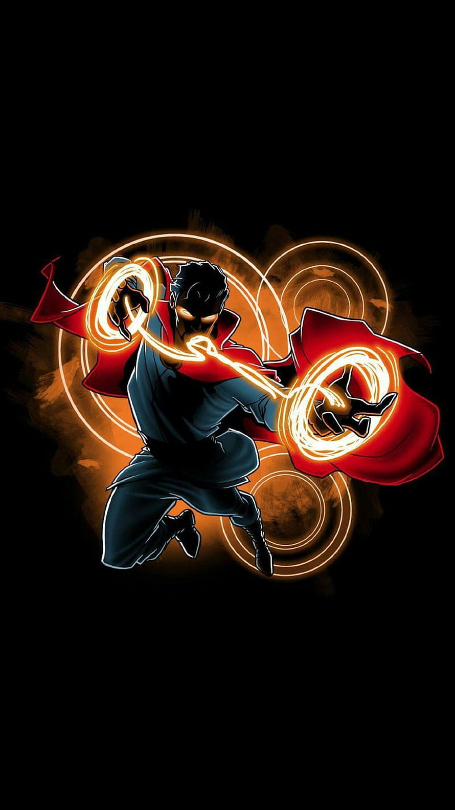 Doctor Strange Casting Eldritch Magic with Glowing Orange Energy Rings on Black Background HD phone wallpaper