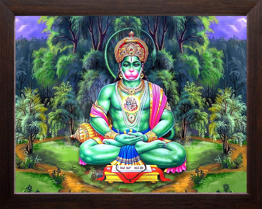 Lord Hanuman in Meditation Within a Lush Forest Setting HD wallpaper