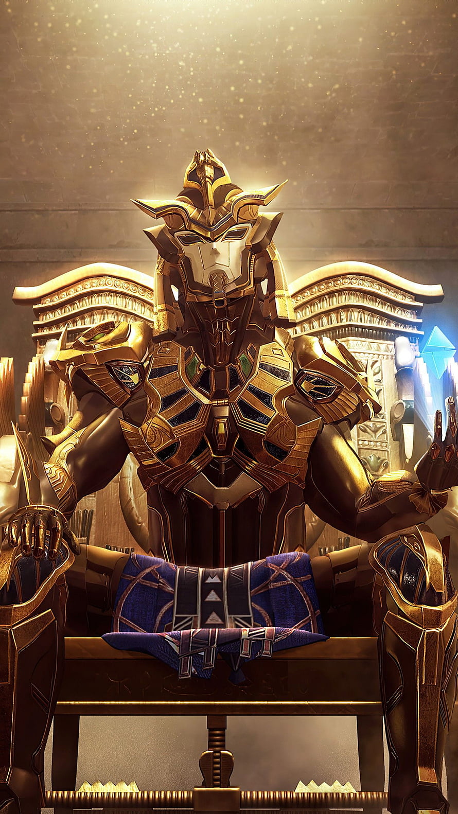 PUBG Mobile Golden Pharaoh X Character Seated on Ornate Throne in Golden Armor HD phone wallpaper