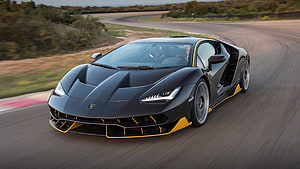 Black Lamborghini SC18 Alston with Yellow Accents on a Race Track HD wallpaper