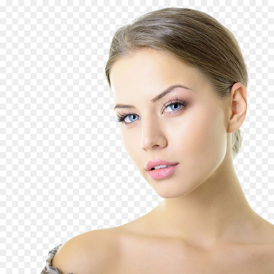 Close-up portrait of a woman with natural makeup and blue eyes on a transparent background HD phone wallpaper