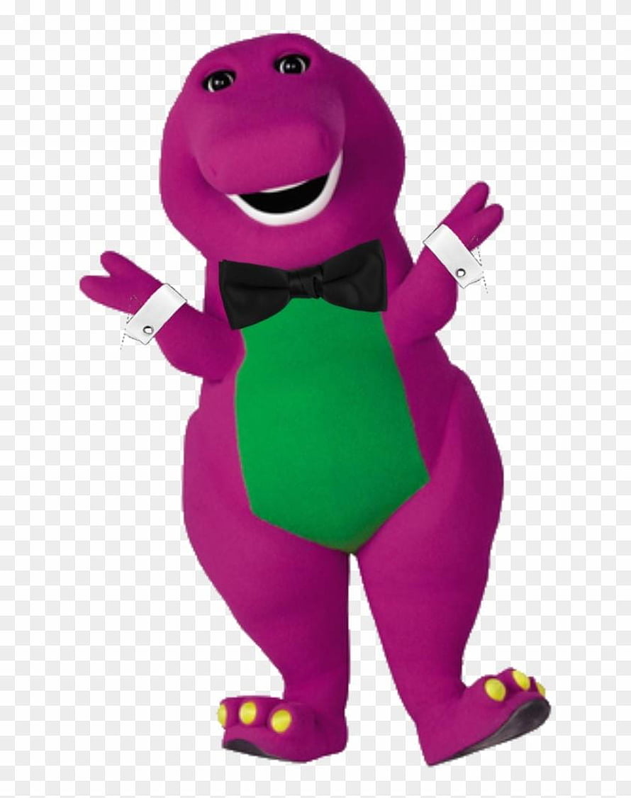 Barney the Purple Dinosaur Mascot Wearing a Black Bow Tie and White Cuffs HD phone wallpaper