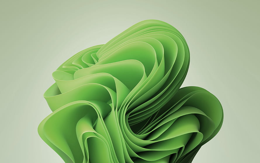 Abstract Green 3D Ribbon Sculpture on Soft Gradient Background HD wallpaper