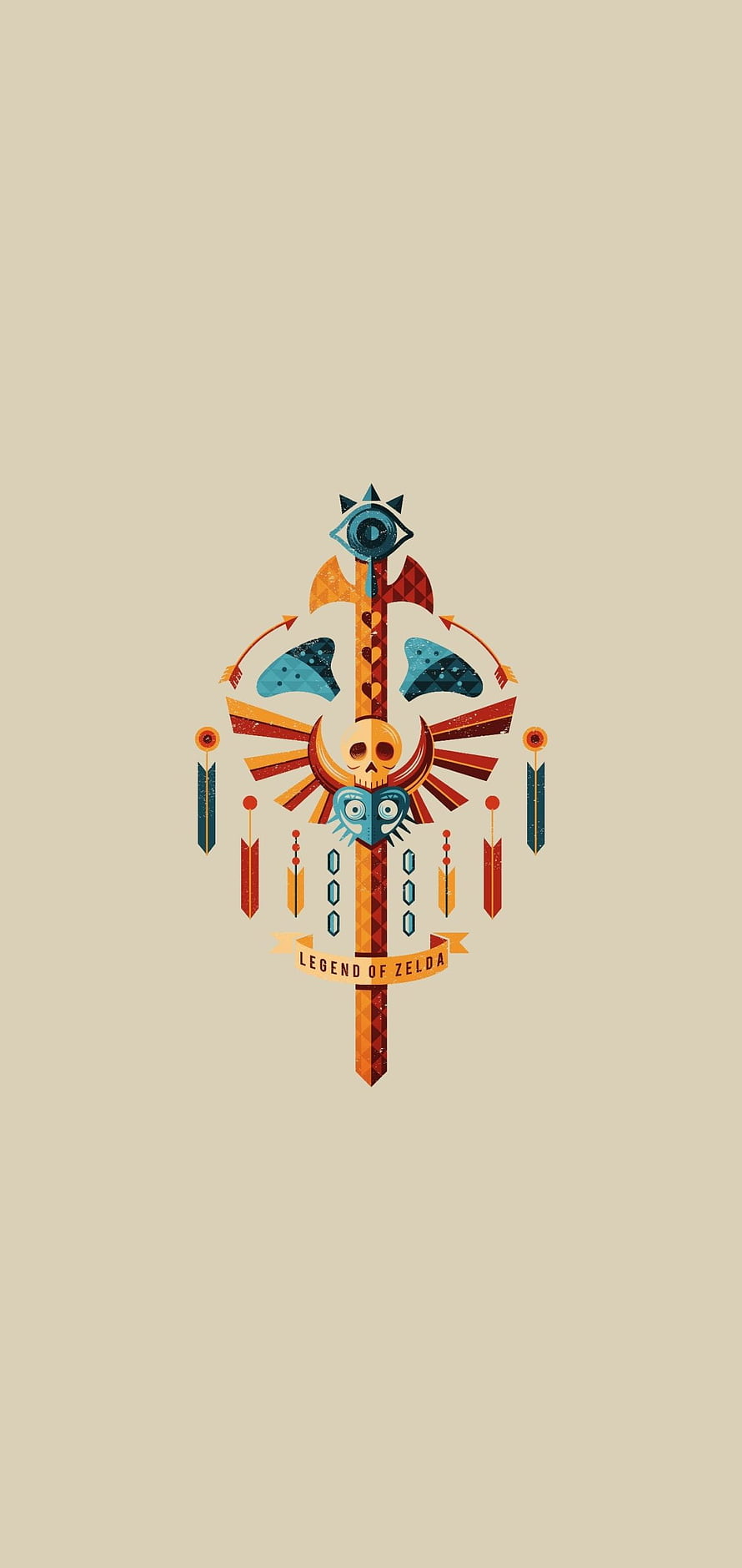 Minimalist Legend of Zelda Sword Emblem with Skull and Eye Motifs on Beige Background HD phone wallpaper
