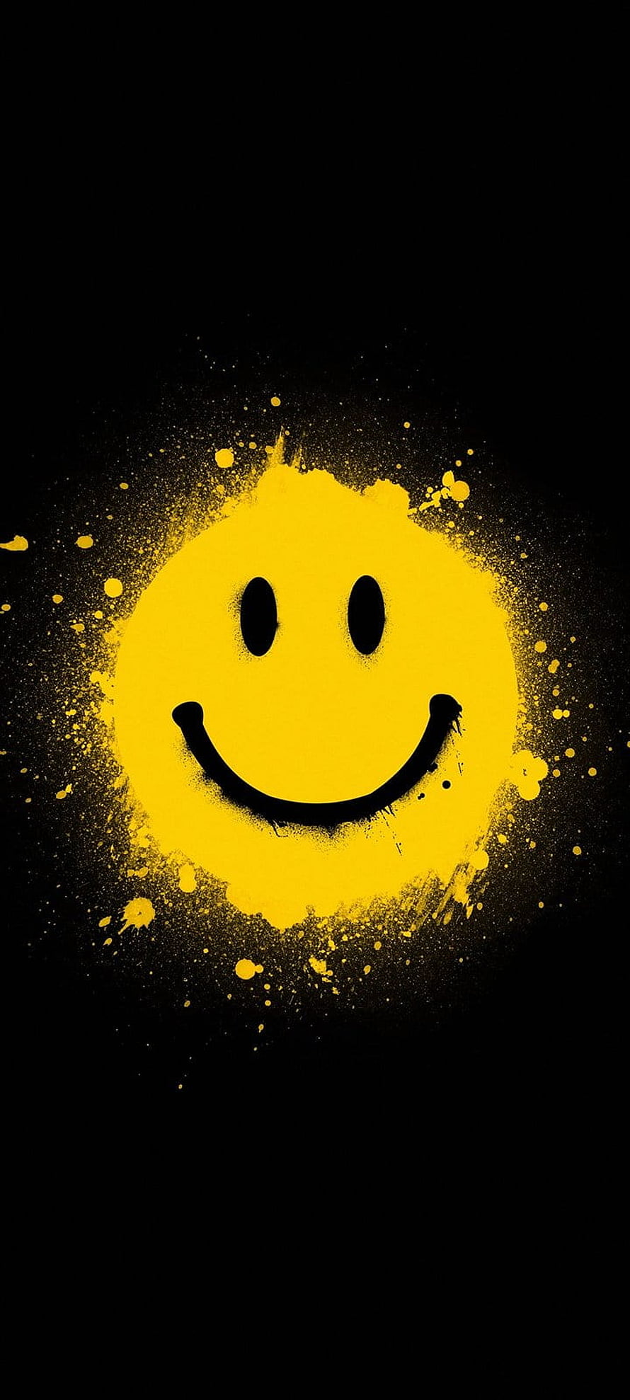 Yellow Smiley Face with Paint Splatter on Black Background HD phone wallpaper
