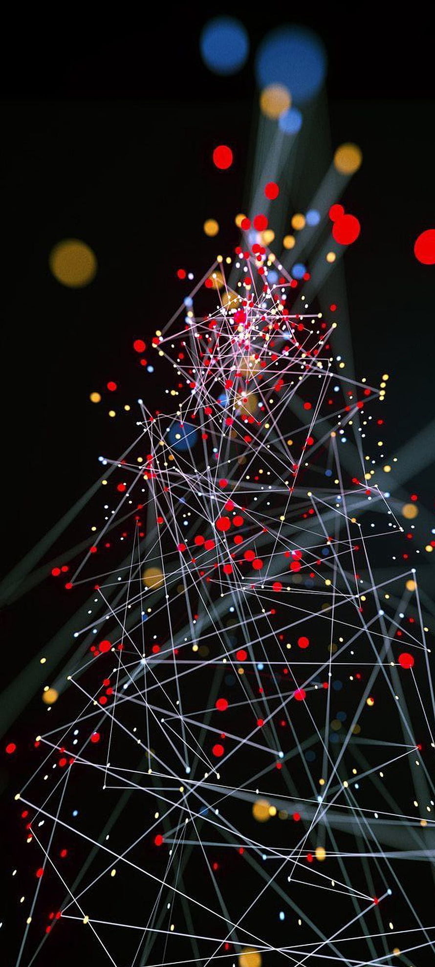 Abstract Geometric Christmas Tree with Glowing Red and Gold Dots on Dark Background HD phone wallpaper