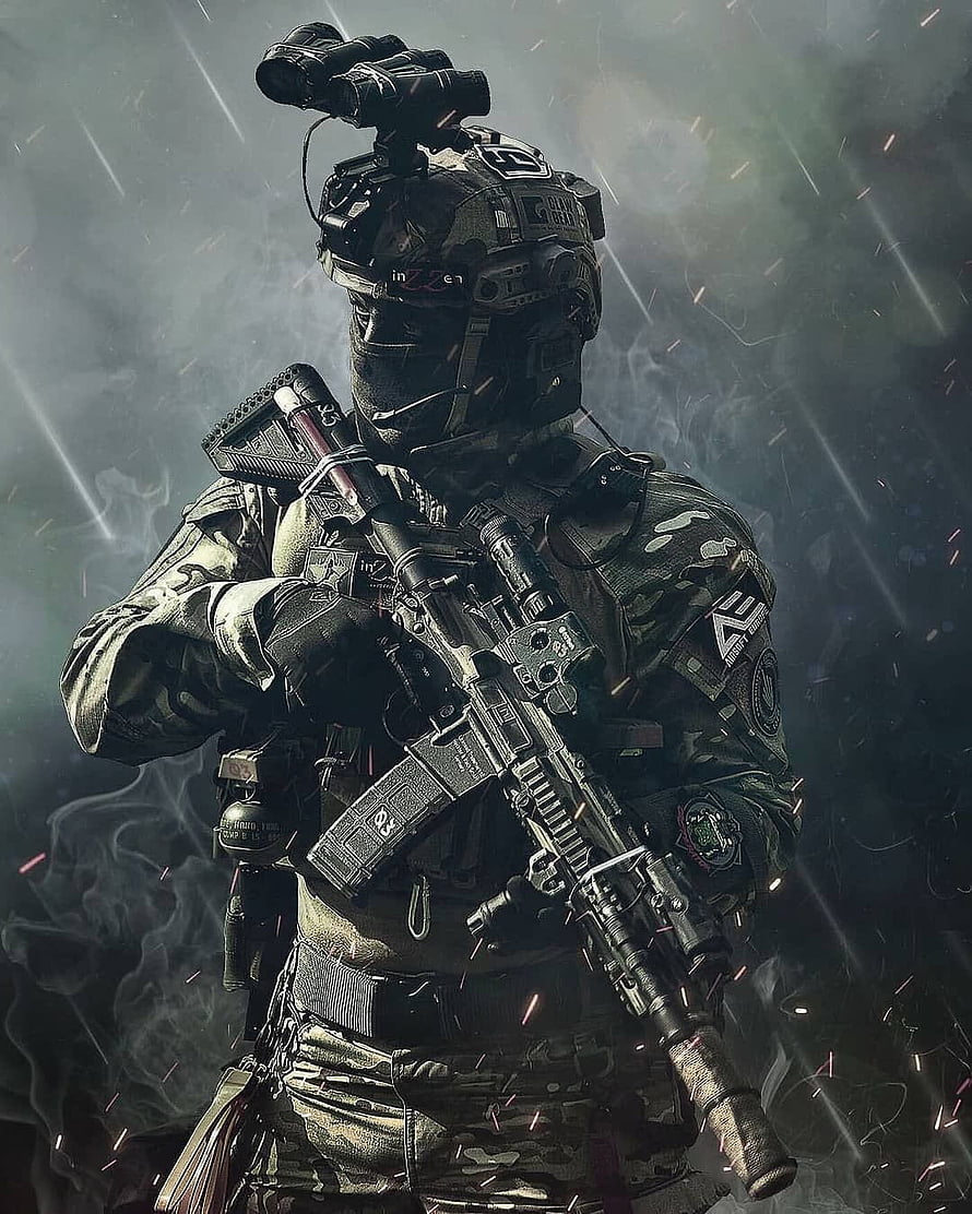 Special Forces Soldier in Tactical Gear Holding Rifle Amidst Smoke and Sparks HD phone wallpaper