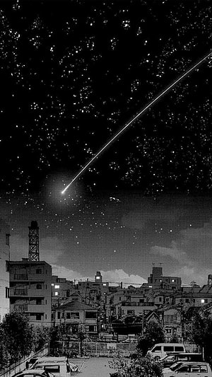 Punpun manga panel featuring a shooting star over a quiet Japanese town at night HD phone wallpaper