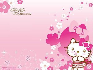 Hello Kitty 35th Anniversary Wallpaper with Cherry Blossoms and Pink Floral Design HD wallpaper