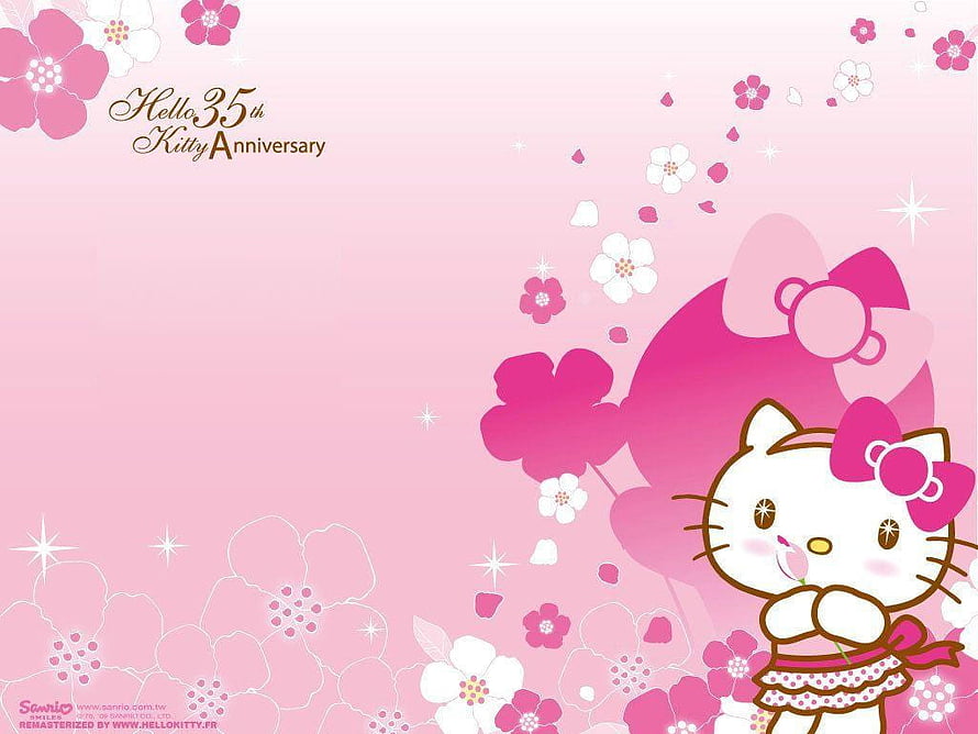 Hello Kitty 35th Anniversary Wallpaper with Cherry Blossoms and Pink Floral Design HD wallpaper