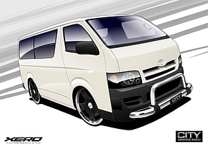 Customized Toyota Hiace Van with Black Alloy Wheels and Chrome Bull Bar HD wallpaper