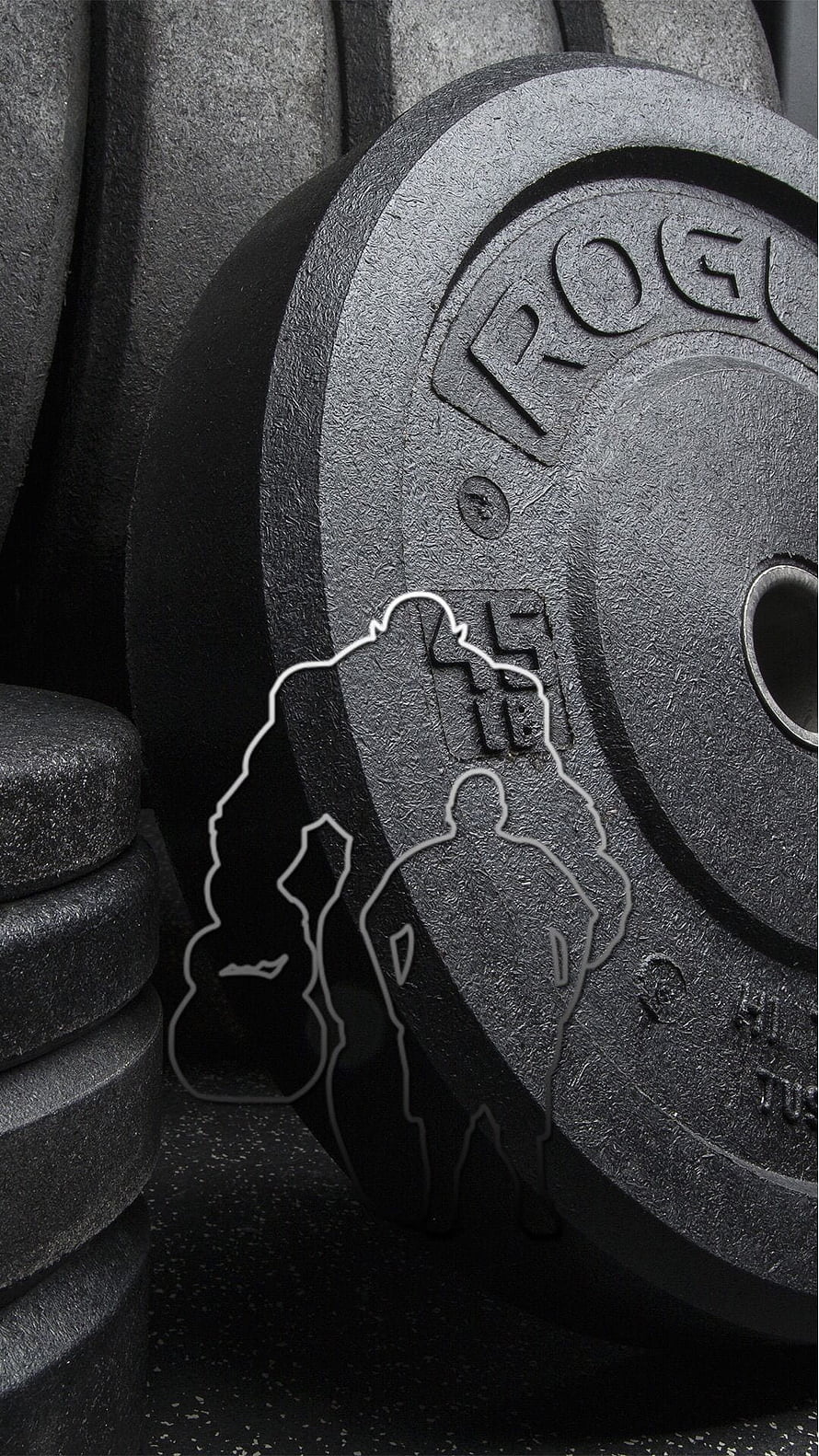 Rogue 45 lb Bumper Plate Close-Up with Gym Aesthetic Overlay HD phone wallpaper