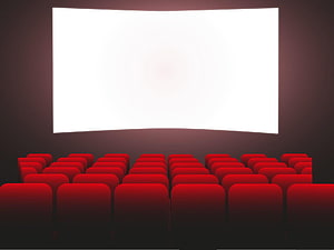 Empty Movie Theater Interior With Rows of Red Seats and Large White Screen HD wallpaper
