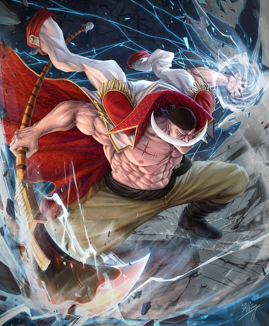 Whitebeard Shirohige Anime Character Wielding Axe in Dynamic Combat Pose HD phone wallpaper