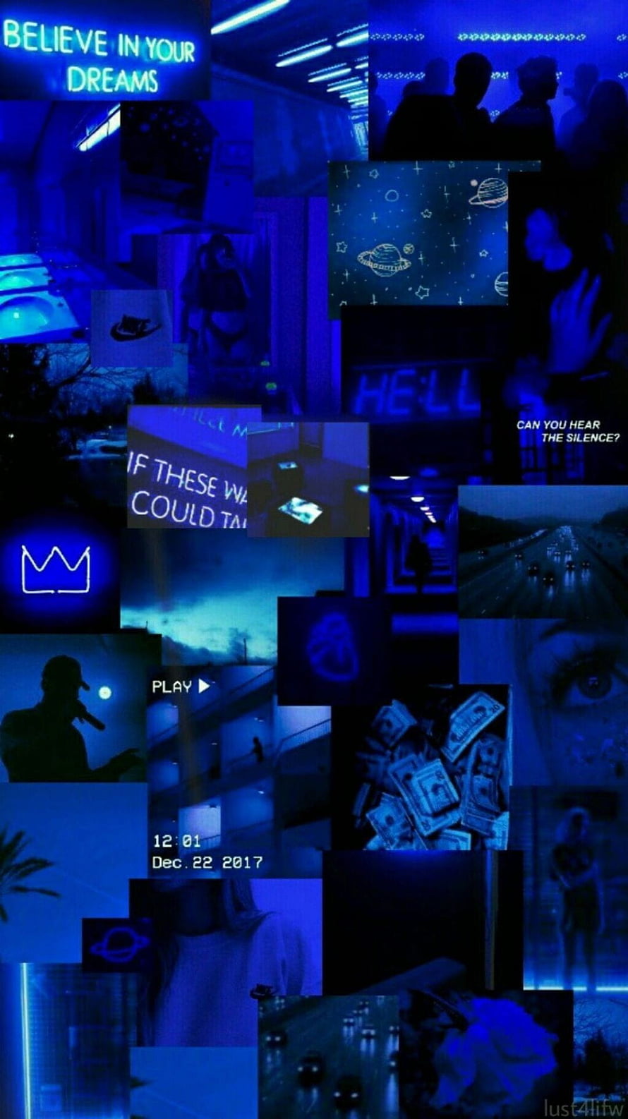 Midnight Blue Aesthetic Collage with Neon Text and Urban Night Scenes HD phone wallpaper
