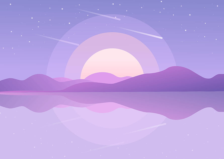 Serene Purple Mountain Landscape with Moon and Starry Night Sky HD wallpaper