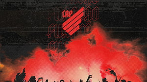 Atletico Paranaense Stadium Crowd With Red Smoke And Club Crest HD wallpaper