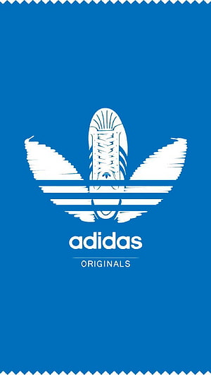 Adidas Originals Trefoil Logo with Sneaker Silhouette on Blue Background HD phone wallpaper