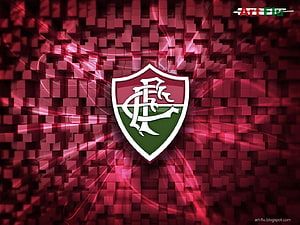 Fluminense Football Club Shield Emblem on Abstract Red Geometric Background HD wallpaper