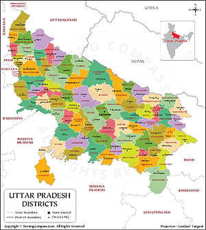 Uttar Pradesh Districts Map with State Boundaries and Capital Cities HD phone wallpaper