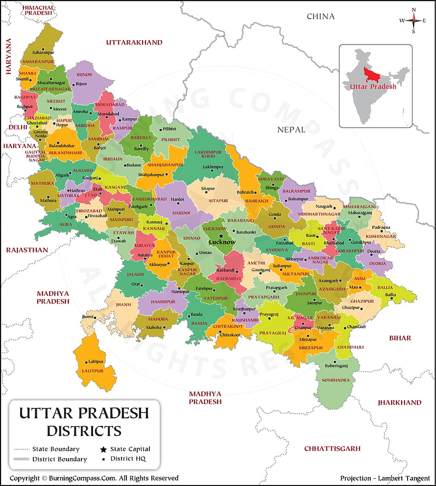 Uttar Pradesh Districts Map with State Boundaries and Capital Cities HD phone wallpaper