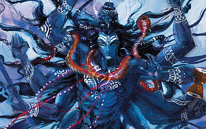 Shiva Nataraja Divine Dancer with Serpents and Cosmic Energy in Blue Digital Art HD wallpaper