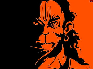 Lord Hanuman High Contrast Orange and Black Minimalist Portrait Illustration, Lord Hanuman ,Lord Hanuman , God Hanuman, hanuman logo HD wallpaper
