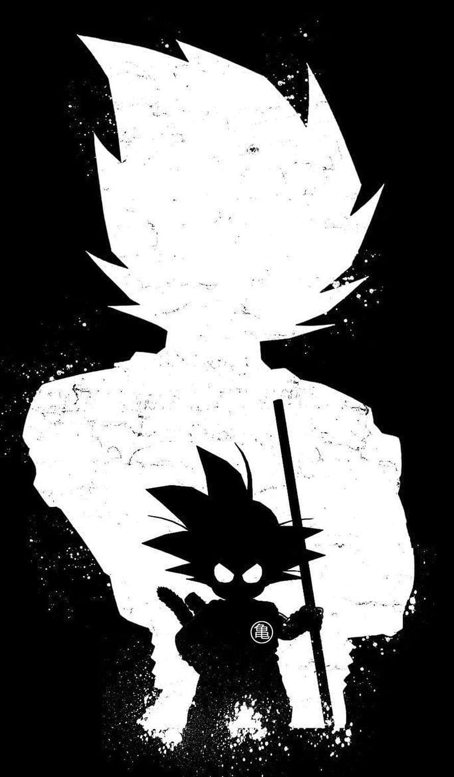 Goku Silhouette Artwork with Spiky Hair and Staff in High Contrast Black and White Style HD phone wallpaper