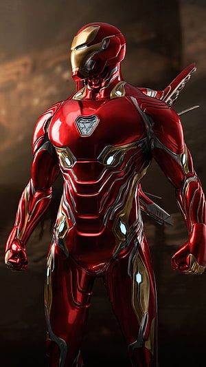 Iron Man Red and Gold Armor Concept Art with Glowing Arc Reactor and Sleek Metallic Finish, Iron Man 2020 mobile, iron man full screen mobile HD phone wallpaper