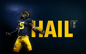 Michigan Wolverines Football Player in Action with Hail Graphic HD wallpaper