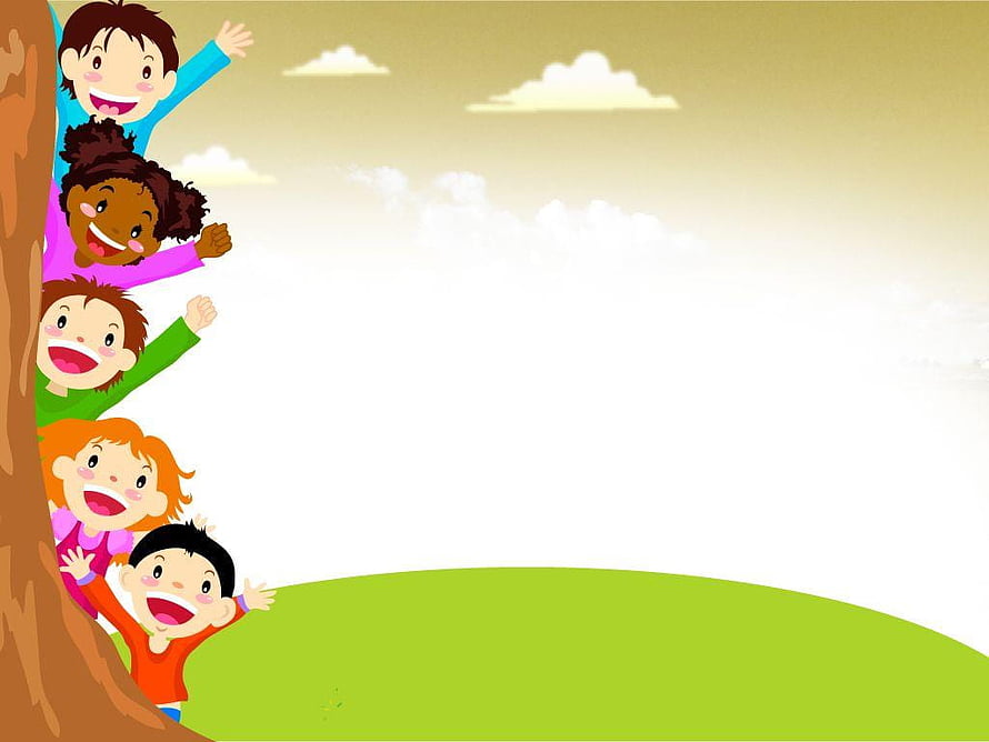 Cheerful Diverse Children Peeking From Behind A Tree In A Sunny Meadow HD wallpaper