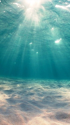Sunlight Rays Piercing Through Clear Turquoise Ocean Water Over Sandy Seabed HD phone wallpaper