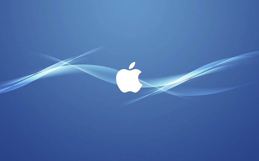 Apple Logo with Flowing Light Waves on a Blue Gradient Background HD wallpaper