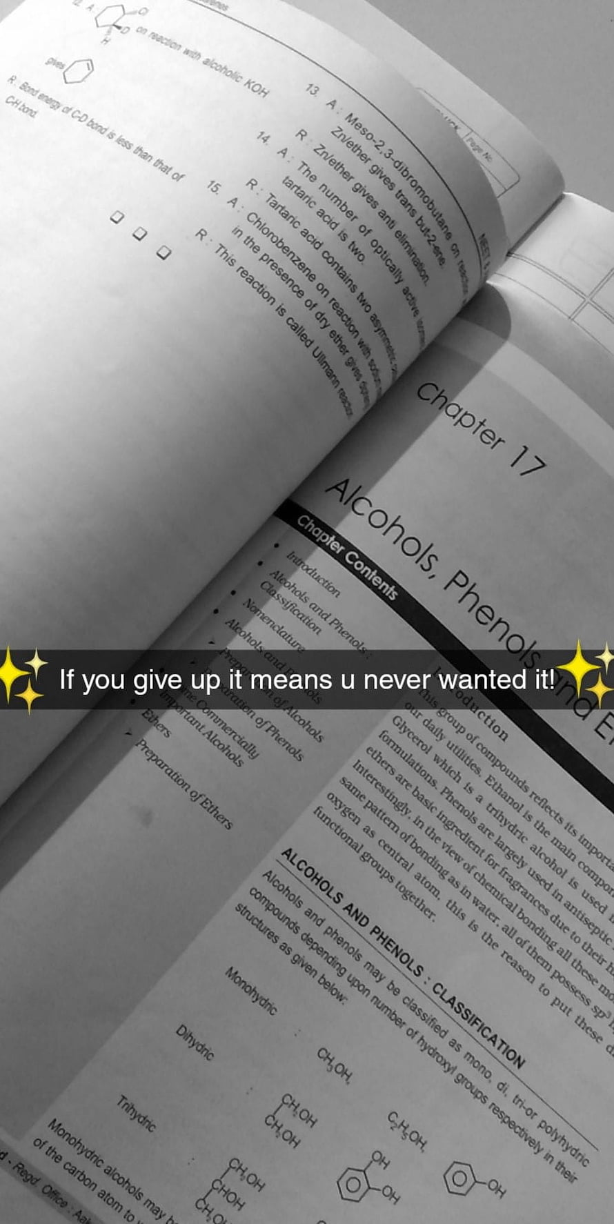 Open Chemistry Textbook on Alcohols and Phenols with Study Motivation Quote HD phone wallpaper