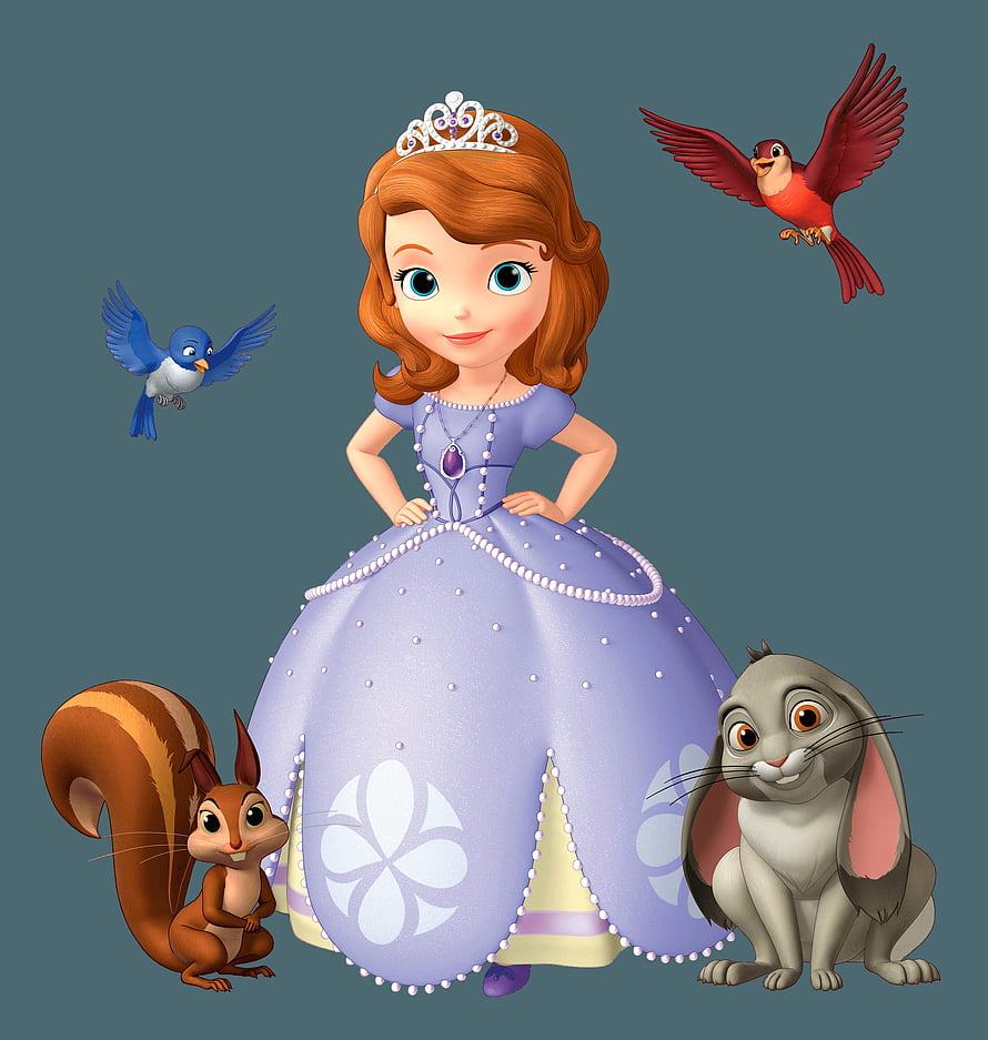 Princess Sofia in Lavender Gown with Squirrel, Rabbit, and Birds HD phone wallpaper