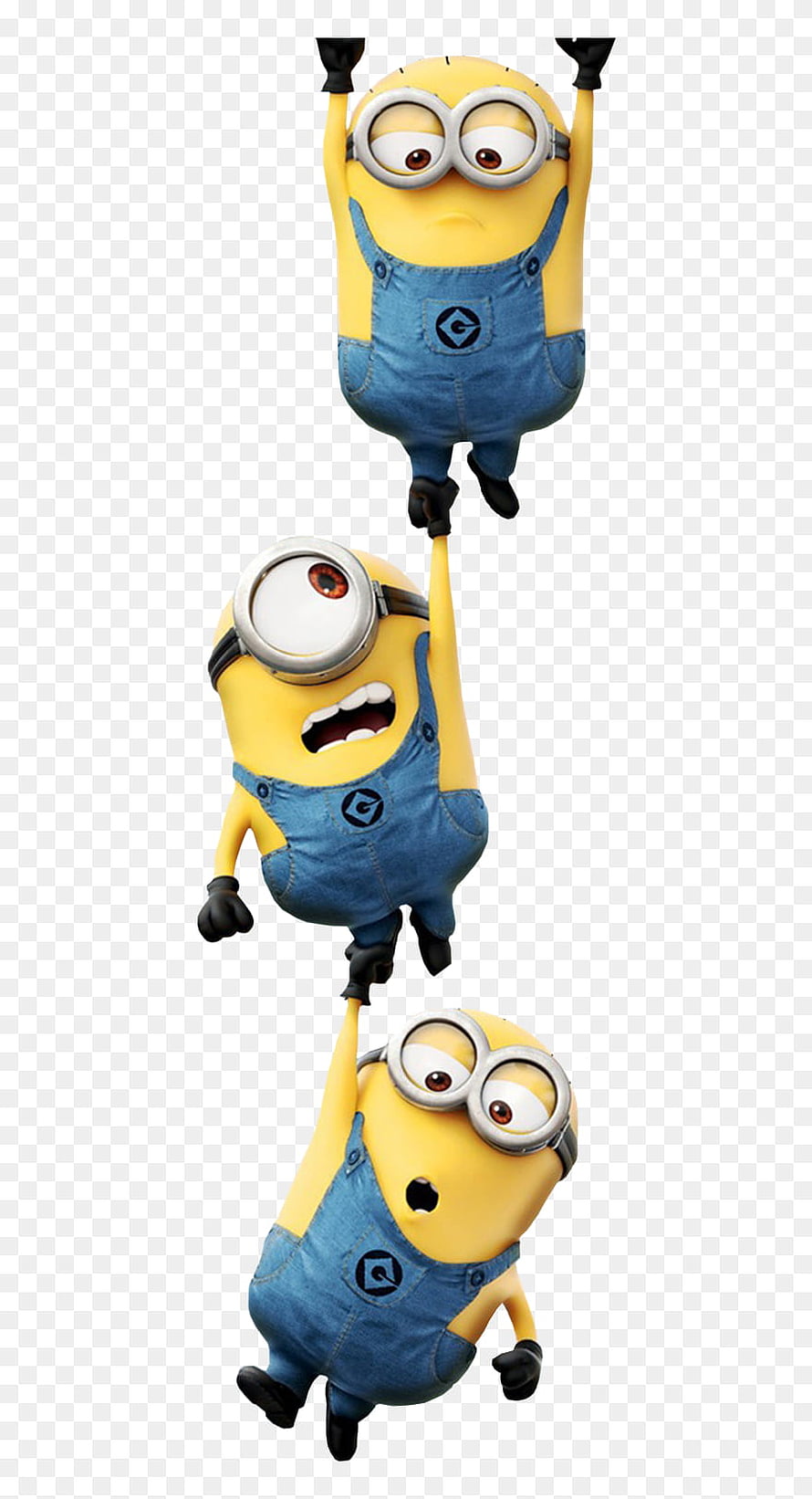 Three Minions Hanging in a Vertical Chain on Transparent Background HD phone wallpaper