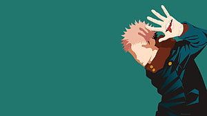 Jujutsu Kaisen Anime Character Illustration with Minimalist Teal Background HD wallpaper