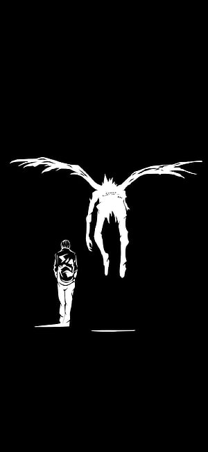 Death Note Anime Illustration of Light Yagami and Ryuk in High Contrast Black and White Style HD phone wallpaper