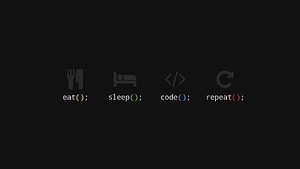 Minimalist Programmer Daily Routine with Eat Sleep Code Repeat Icons on Dark Background HD wallpaper