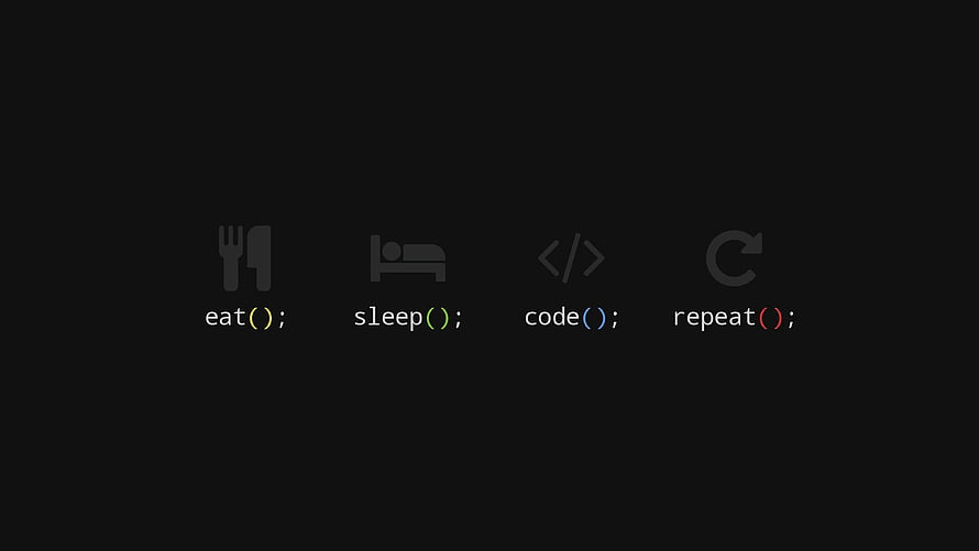 Minimalist Programmer Daily Routine with Eat Sleep Code Repeat Icons on Dark Background HD wallpaper