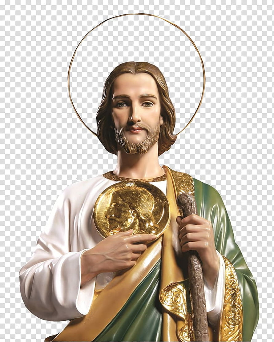 Jude the Apostle Religious Statue with Halo and Staff on Transparent Background HD phone wallpaper