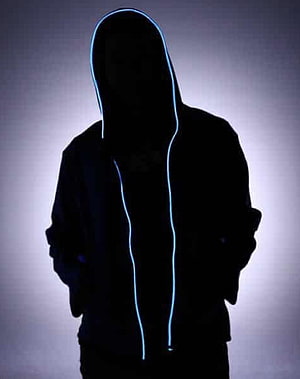 Mysterious Hooded Figure With Glowing Blue Neon Outline Against Dark Background HD phone wallpaper