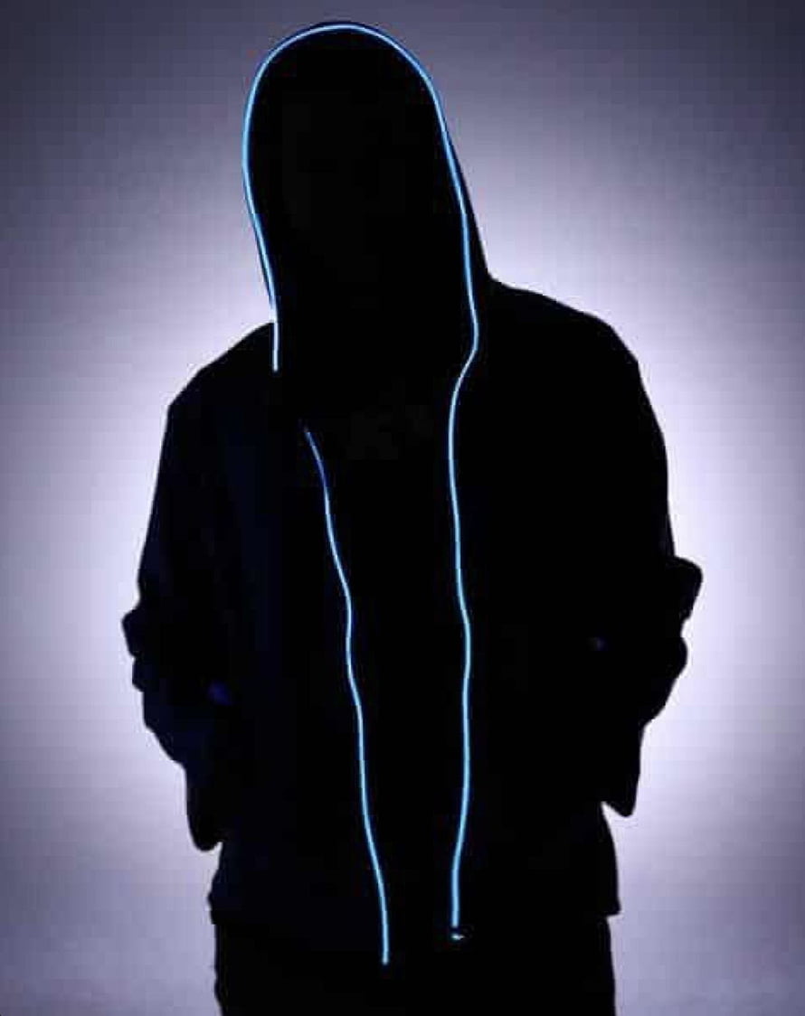 Mysterious Hooded Figure With Glowing Blue Neon Outline Against Dark Background HD phone wallpaper