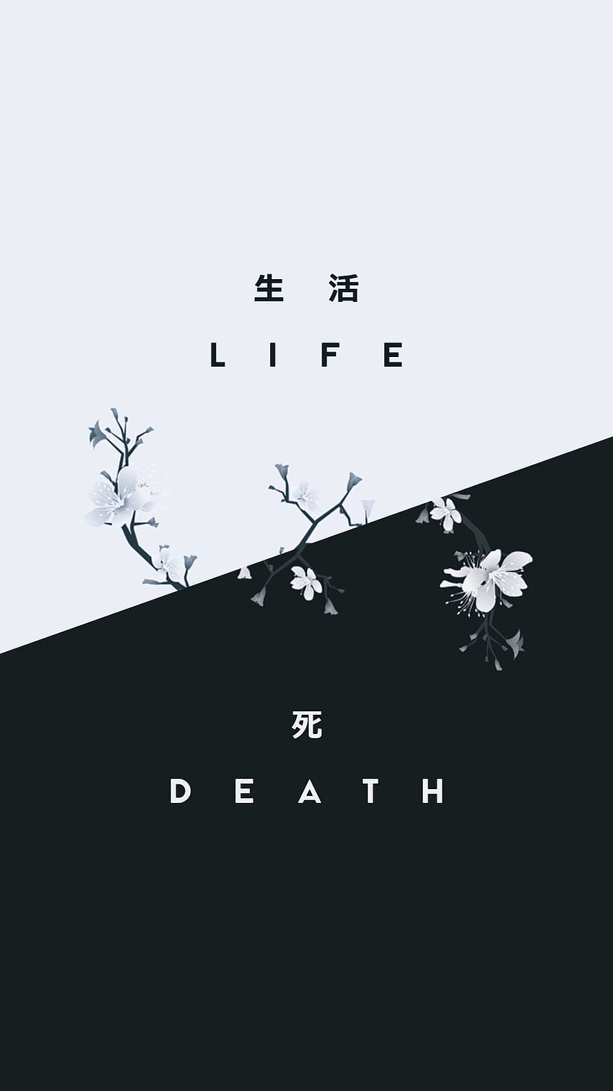 Minimalist Life and Death Concept with Cherry Blossoms on Black and White Background HD phone wallpaper