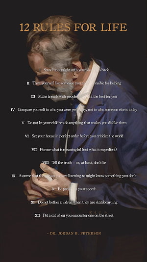 Jordan Peterson 12 Rules for Life Quote List with Portrait Illustration HD phone wallpaper